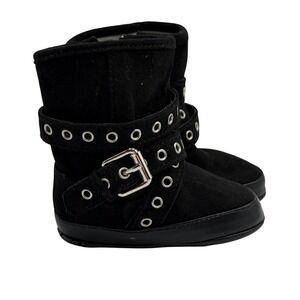 Stuart Weitzman Baby Eyelet Black Buckle Zip Crib Boots Infant Size US‎ 3 EUR 18